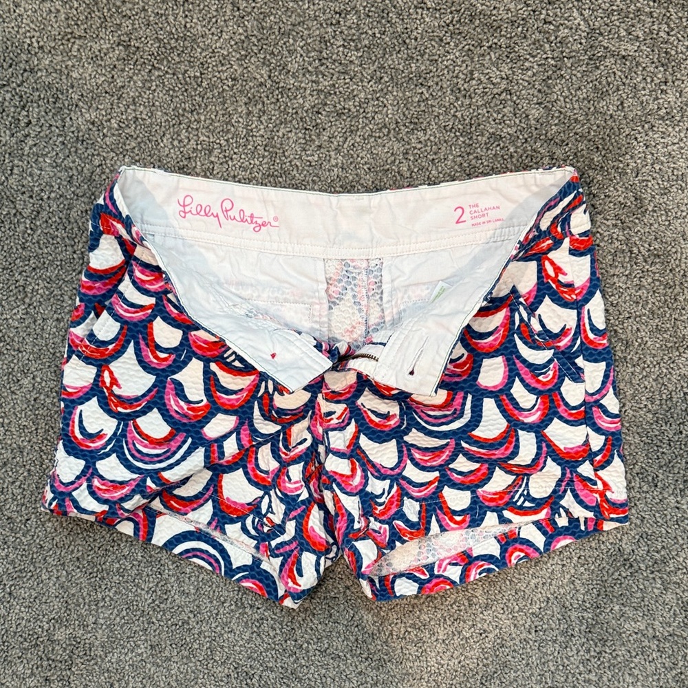 Lilly Pulitzer Red and Blue Wave Pattern Shorts